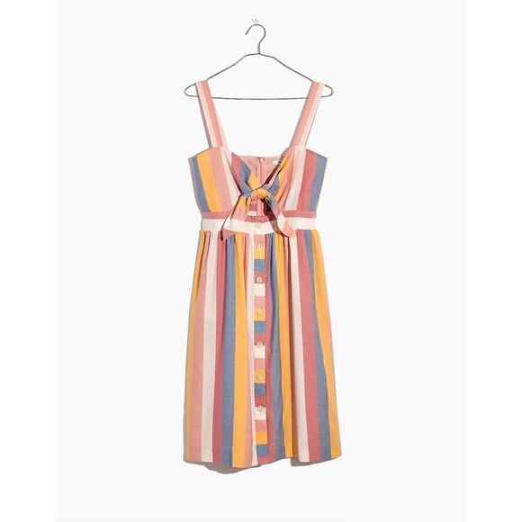 Madewell Tie-Front Cutout Dress in Sherbet Stripe, Size 6 - Picture 4 of 14